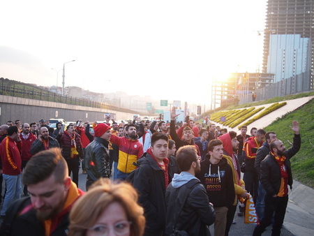 Istanbul, Turkey - March 20, 2016: Angry fans protest outside the Turk Telecom Arena as the Galatasaray v Fenerbahce match is cancelled due to a bomb scareのeditorial素材