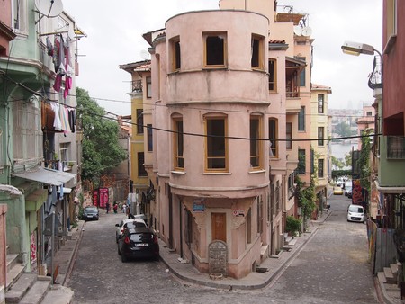 Istanbul, Turkey - September 28, 2015: Empty streets and colourful architectural styles in the old town of Balat in Istanbul during the daytime.のeditorial素材