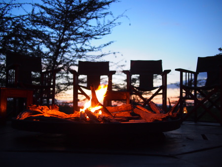 Sitting round a camp fireの写真素材