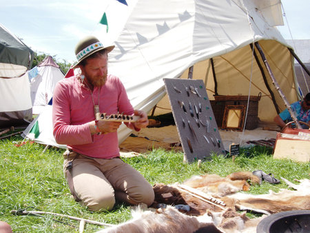 Pilton, UK - June 25, 2015: Making fire workshop at festival