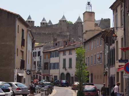 Carcassonne, France - June 25, 2016: Carcassonne town centre in summerのeditorial素材