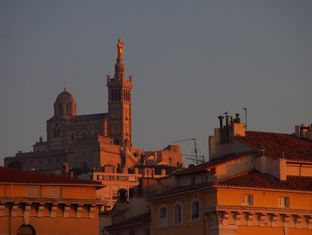 Marseille Notre Dames at sunsetの写真素材