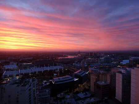 Sydney skyline west view at sunsetの写真素材