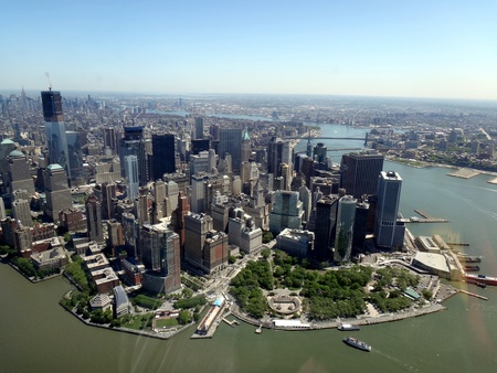 Manhattan skyline - chopper viewの写真素材