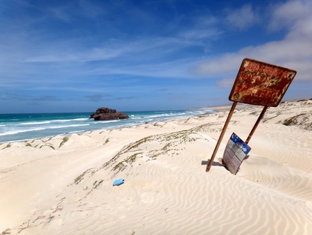 Ship wreck on turtle beach at Boa Vistaの写真素材