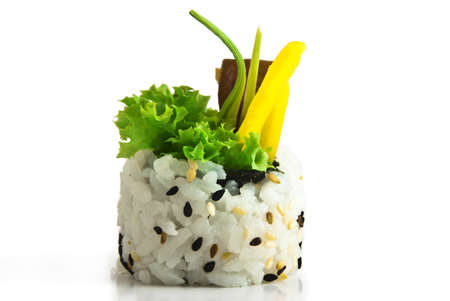 Tasty food Sushi Rolls white background isolatedの写真素材