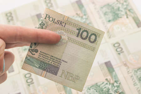 Polish Money in handの写真素材