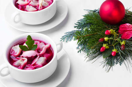 Festive borscht with dumplingsの写真素材
