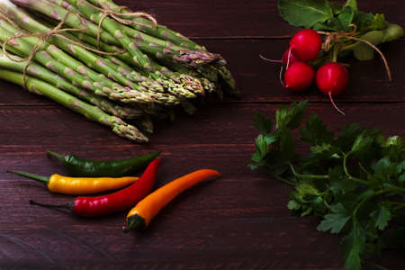 Green asparagus with vegetablesの写真素材