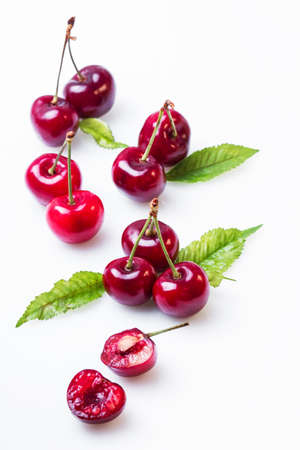 Sweet cherries on a white backgroundの写真素材