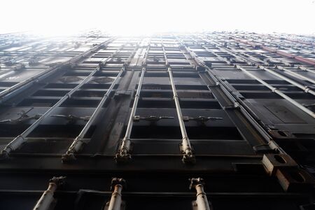 Front view of container stack Shining endの写真素材