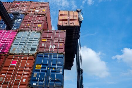 Container cranes on tall pilesの写真素材