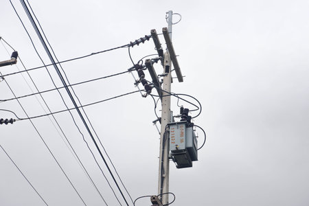 Transformer on pole, one phase transformer for converting high voltage to low voltage in rural area