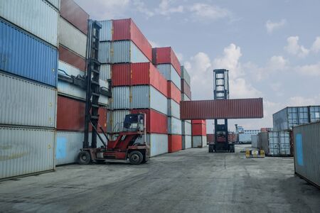 Container handlers in the harbor Informational communicationの写真素材