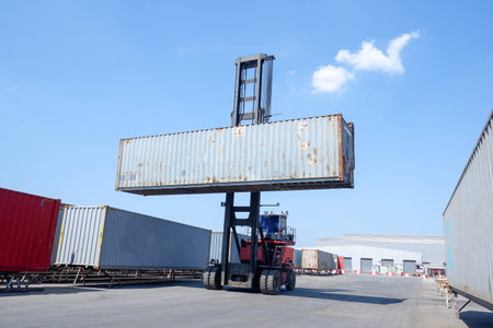 Logistics and transportation of harbor, container truck, container forklift, the concept of export...