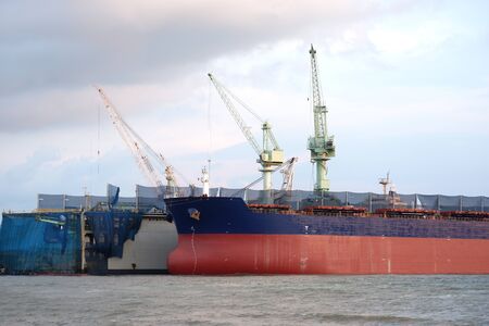 Cargo ships and large shipyardsの写真素材