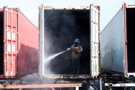 Clean the container With high pressure water Industrial workの写真素材