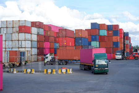 Tug boat with container craneの写真素材
