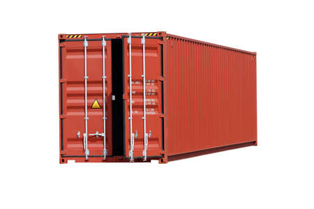 red cargo container for transport and transportation on white backgroundの写真素材