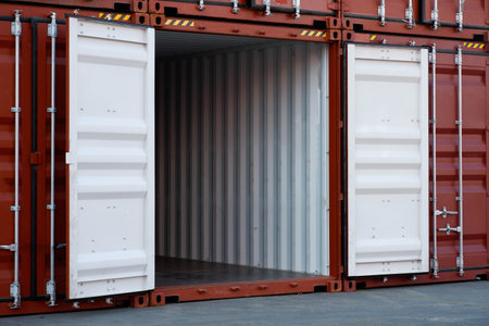 Truck in container yard view of import and export