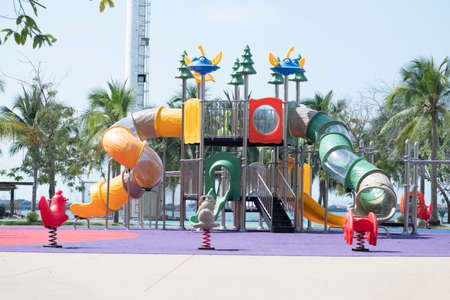 Children's playground, outdoor in the gardenの写真素材