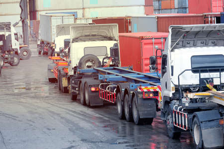 Multiple trucks in the portの写真素材