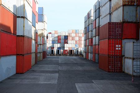 container stack in the container yardの写真素材