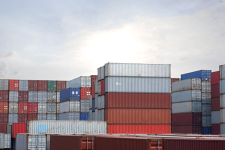 container stack in the container yardの写真素材