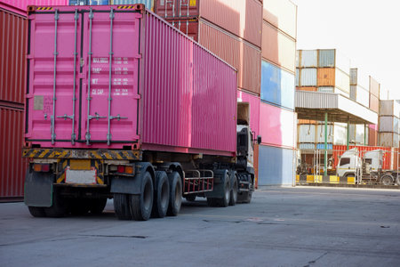 Trucks in the container yardの写真素材