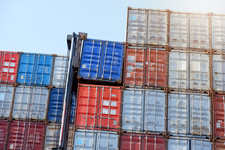 Industrial container box from cargo ship for import export concept.の写真素材