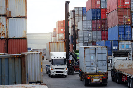 Container forklift truck and container yard view