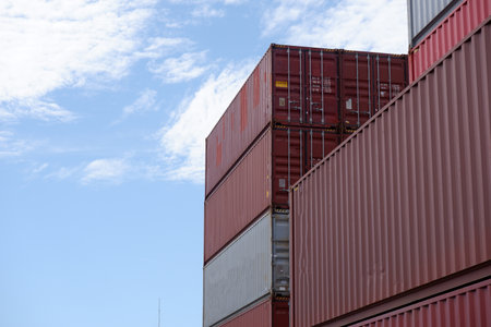 Logistics transportation of international container shipping and cargo planes in container yards, freight transport, international global transportationの写真素材