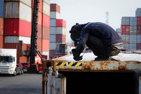 container technician In the container storage yardの写真素材