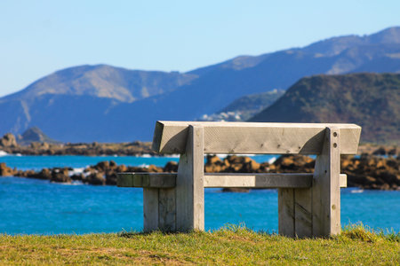 A bench, Wellington, New Zealand の写真素材