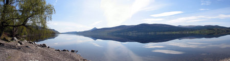 Panoramic photo of Loch Rannochの写真素材