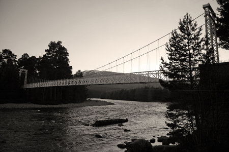 The Invercauld suspension bridge, near Braemarの写真素材