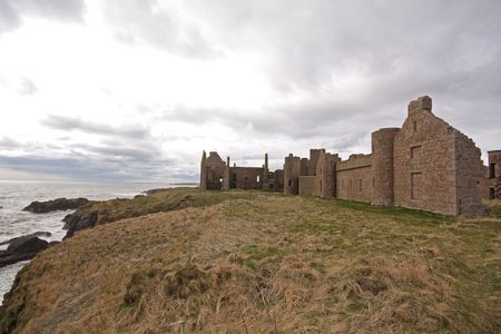 The ruins of Slains Castle, North of Aberdeen, Scotlandの写真素材