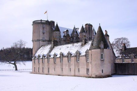 Castle Fraser in the snow, Aberdeenshire, Scotlandの写真素材