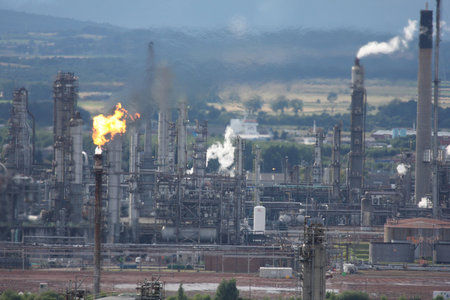 Towers and flares at Grangemouth Refineryのeditorial素材