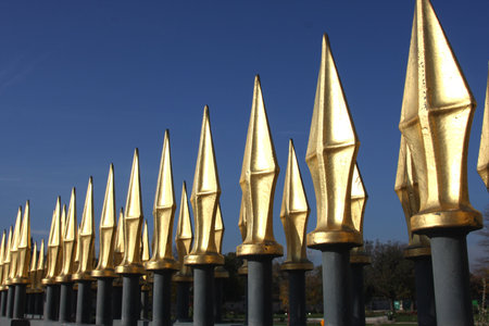 Golden spiken fence in Parisの写真素材
