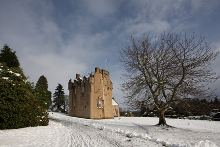 Crathes Castle in the snow, Scotlandの写真素材