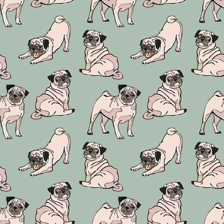 Cute dogs. Pug. Vector seamless pattern.のイラスト素材