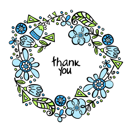 Thank you. Floral pattern background. Frame - wreath.のイラスト素材