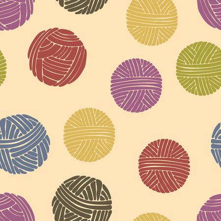 Ball yarn for knitting. Colorful seamless wool balls pattern (background).のイラスト素材