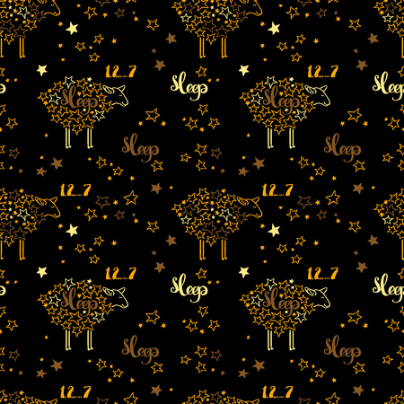 Sleep. Sheep and stars. Seamless vector pattern (background).のイラスト素材