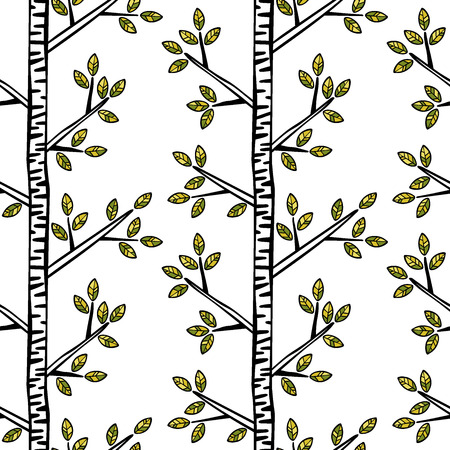 Birches. Trees, branches, leaves. Seamless vector pattern (background).のイラスト素材