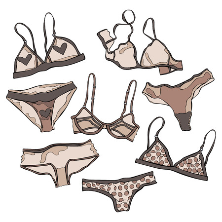 Women underwear: panties and bra. Isolated vector objects on white background.のイラスト素材