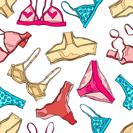 Women underwear: panties and bra. Seamless vector pattern (background).のイラスト素材