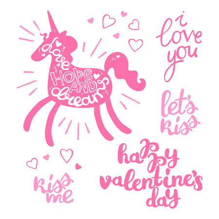 Happy Valentine's Day. Lettering. Set. Isolated vector object on white background.のイラスト素材