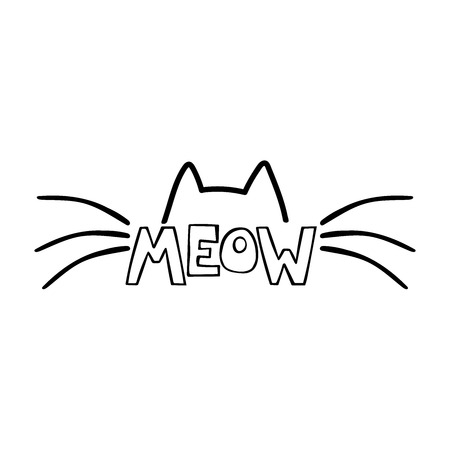 Meow. Cats ears and mustaches. Isolated vector object on white background.のイラスト素材